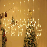 Star & Reindeer LED Fairy Curtain Light with Tail Plug – 3m | Christmas Window Decoration